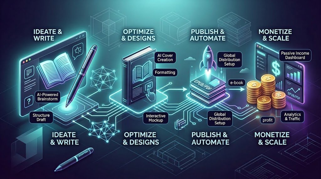 Write, Publish, Profit - four-stage AI-powered e-book workflow from ideation to monetization