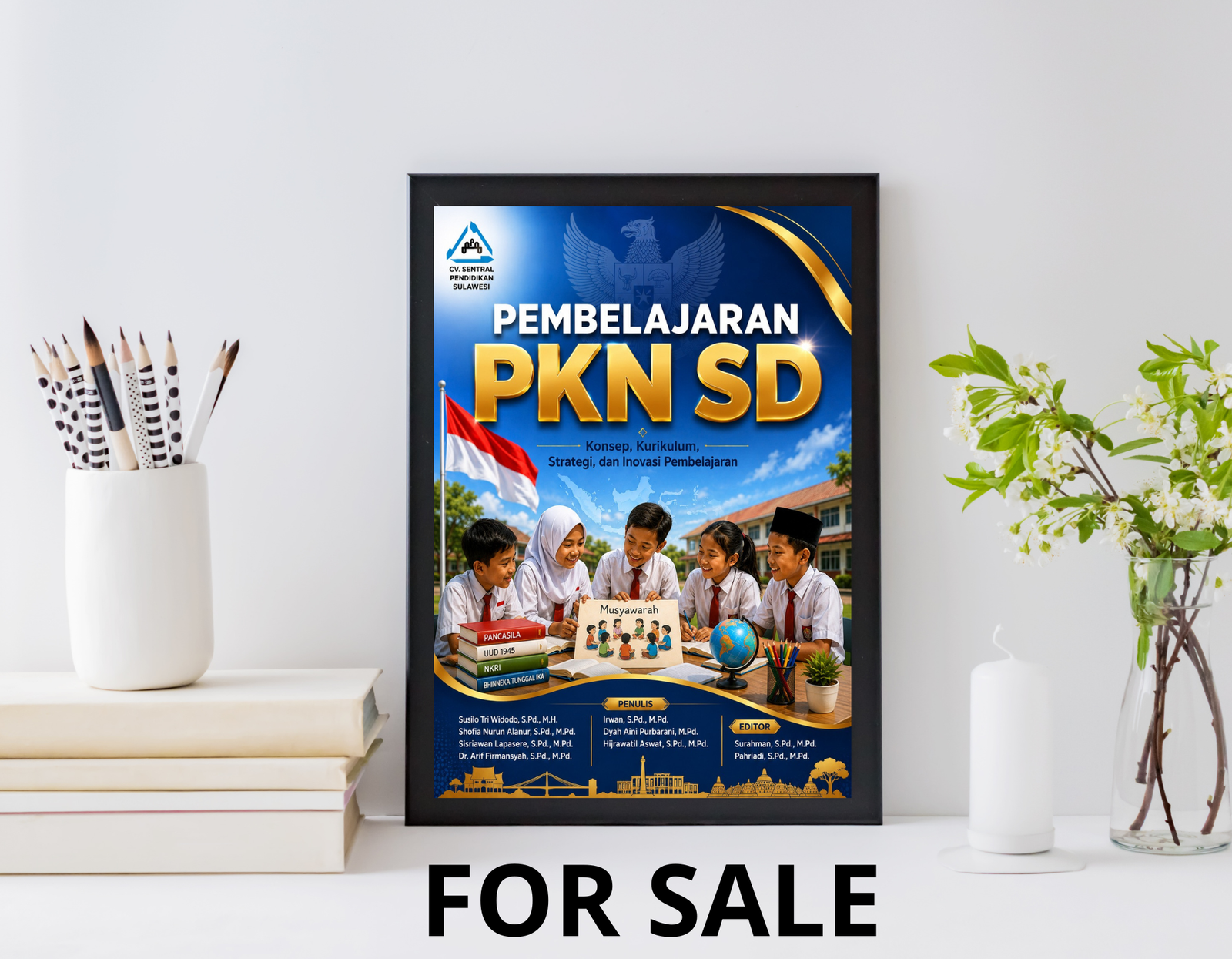 Book cover for Pembelajaran PKN SD featuring educational design with patriotic Indonesian colors and student illustrations