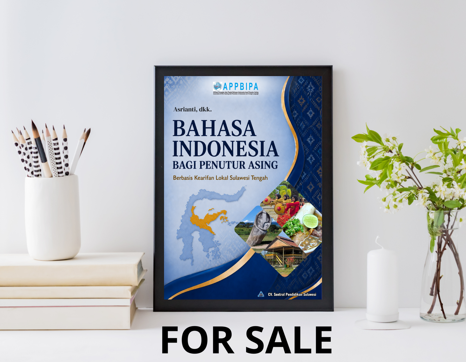Cover buku featuring BIPA with hexagonal photo of local culture of Sulawesi Tengah