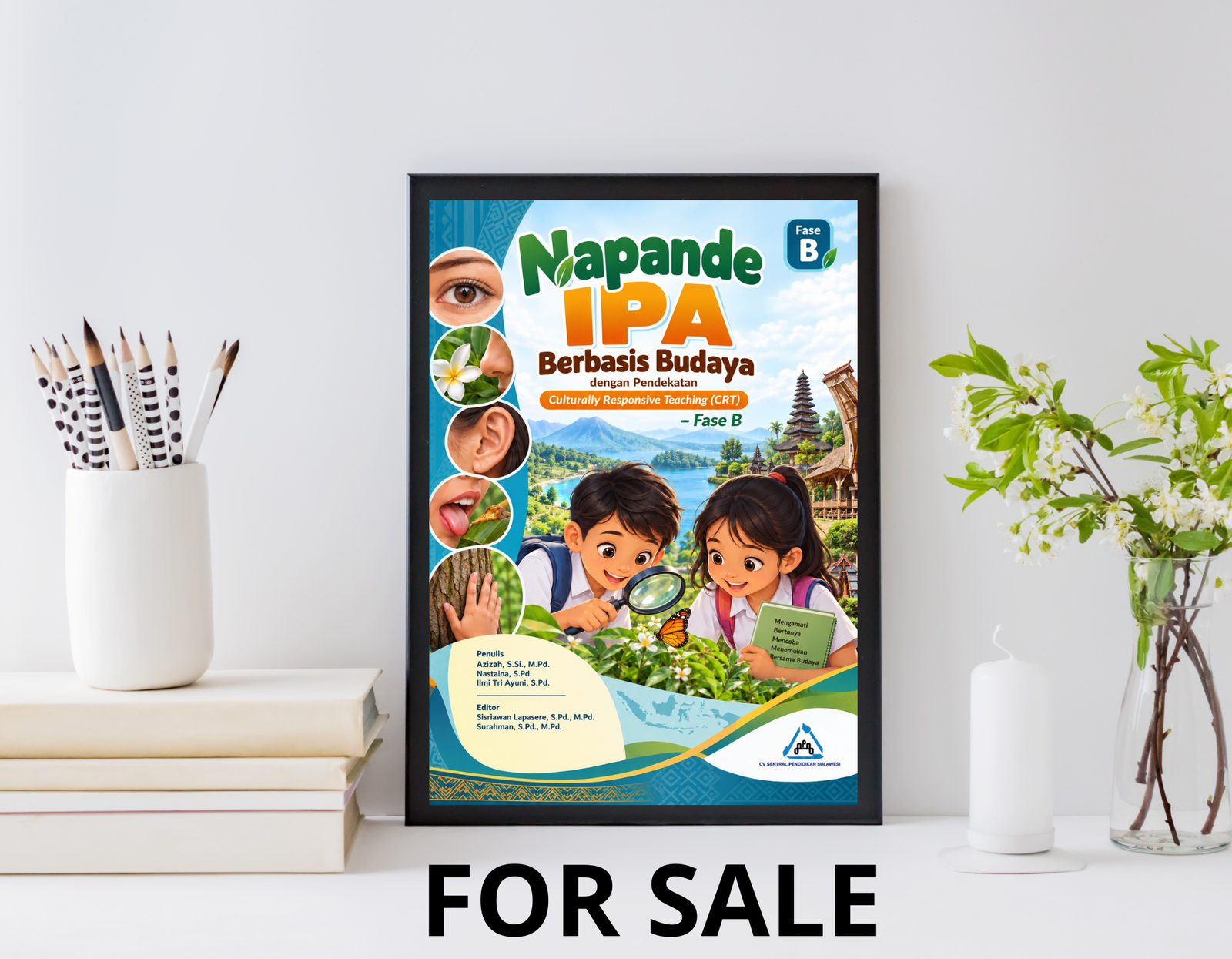 Sampul buku Napande IPA Berbasis Budaya Fase B dengan ilustrasi dua anak mengamati alam, pancaindra, dan latar budaya Indonesia