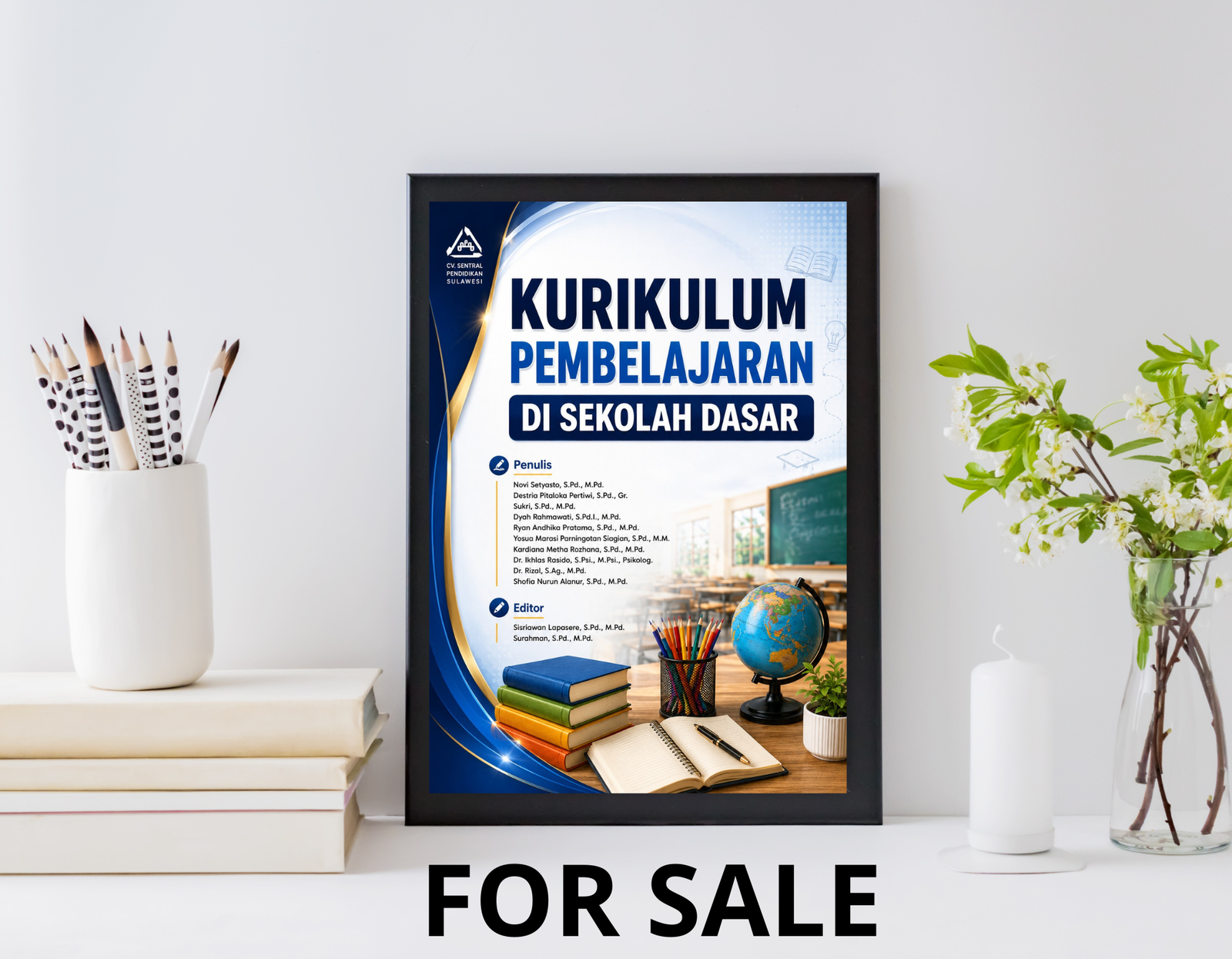 Book cover for 'Kurikulum Pembelajaran di Sekolah Dasar' displayed in a black frame