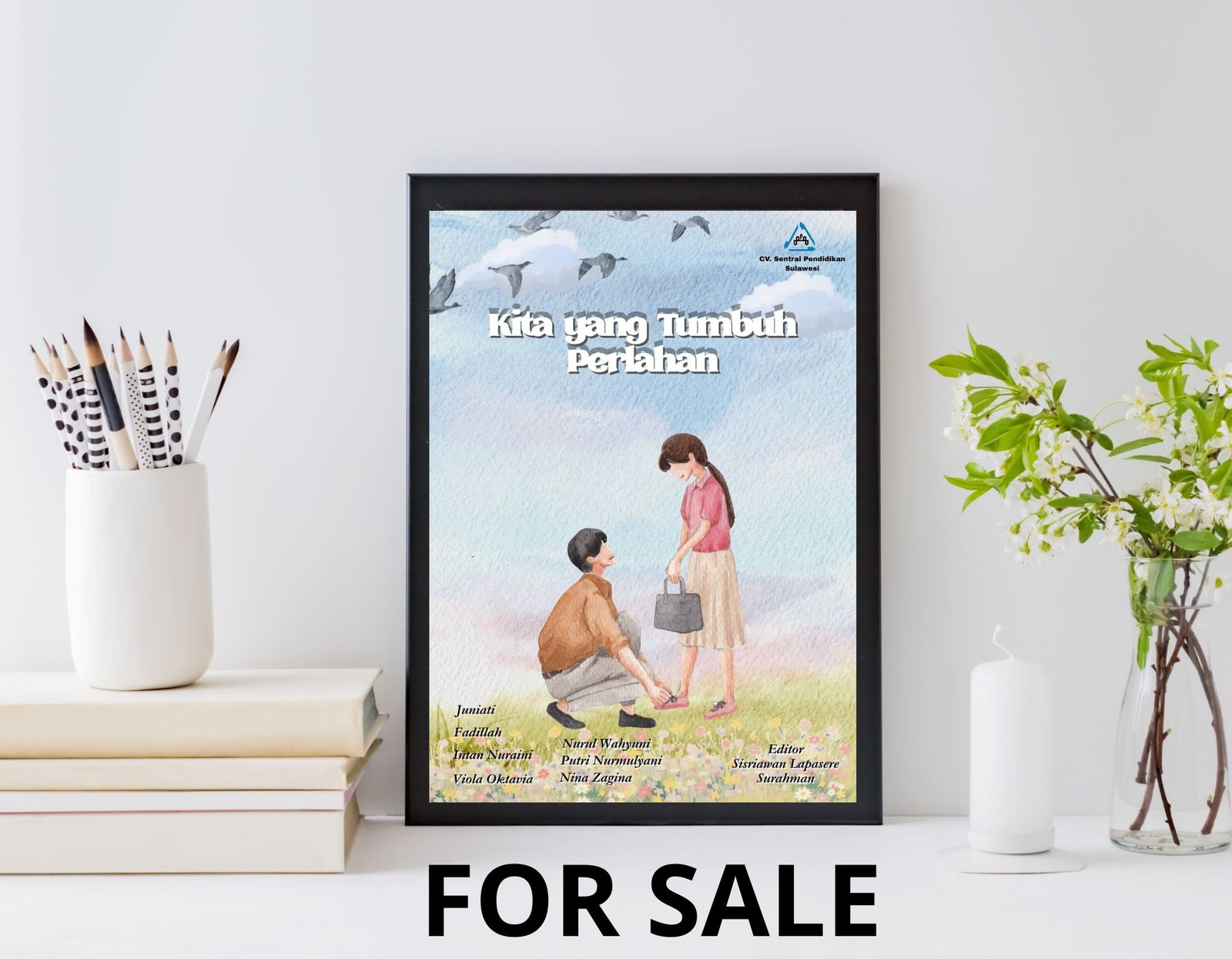 Cover with illustration of two people under sky with birds flying