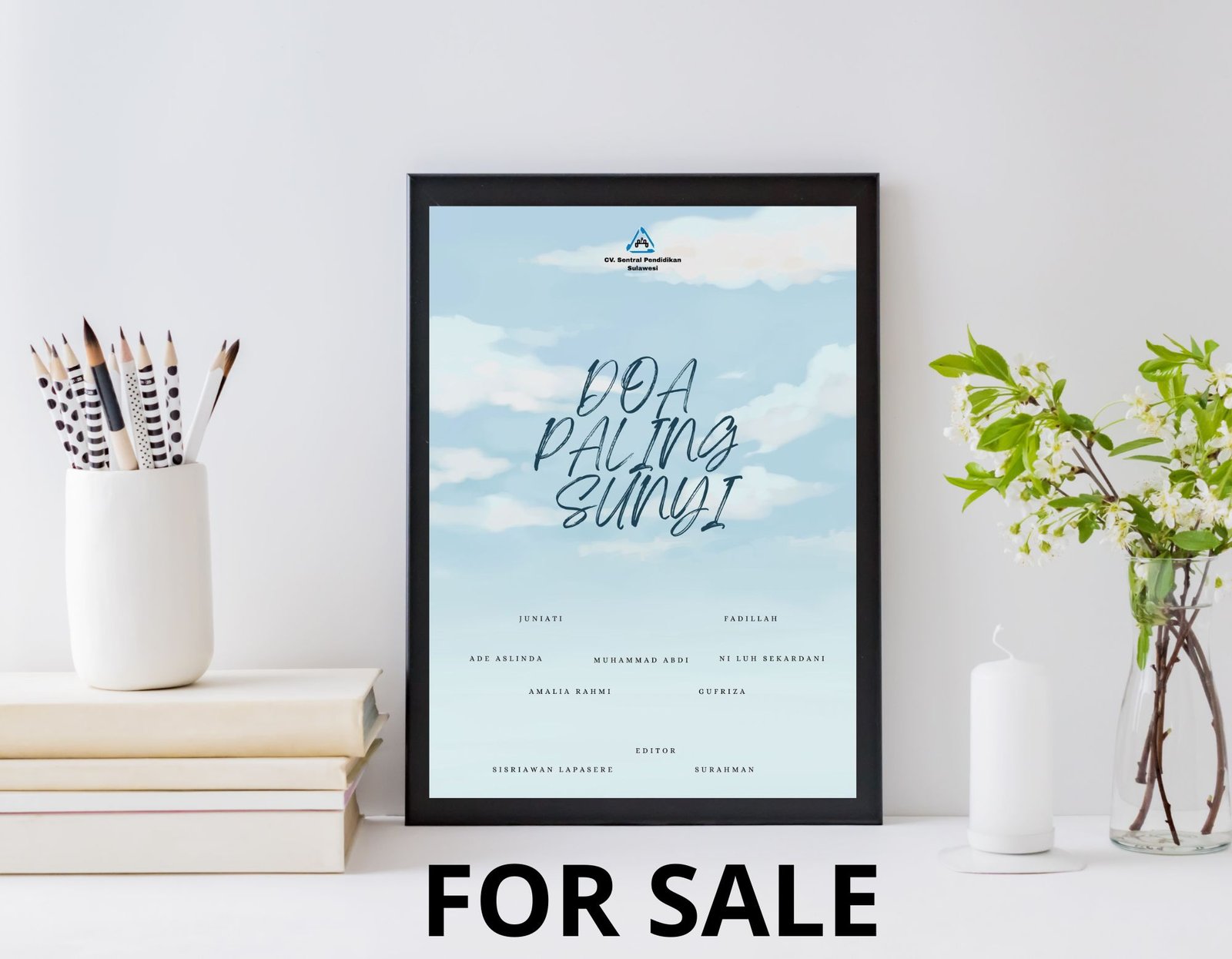 Cover with bright blue sky background and elegant script text