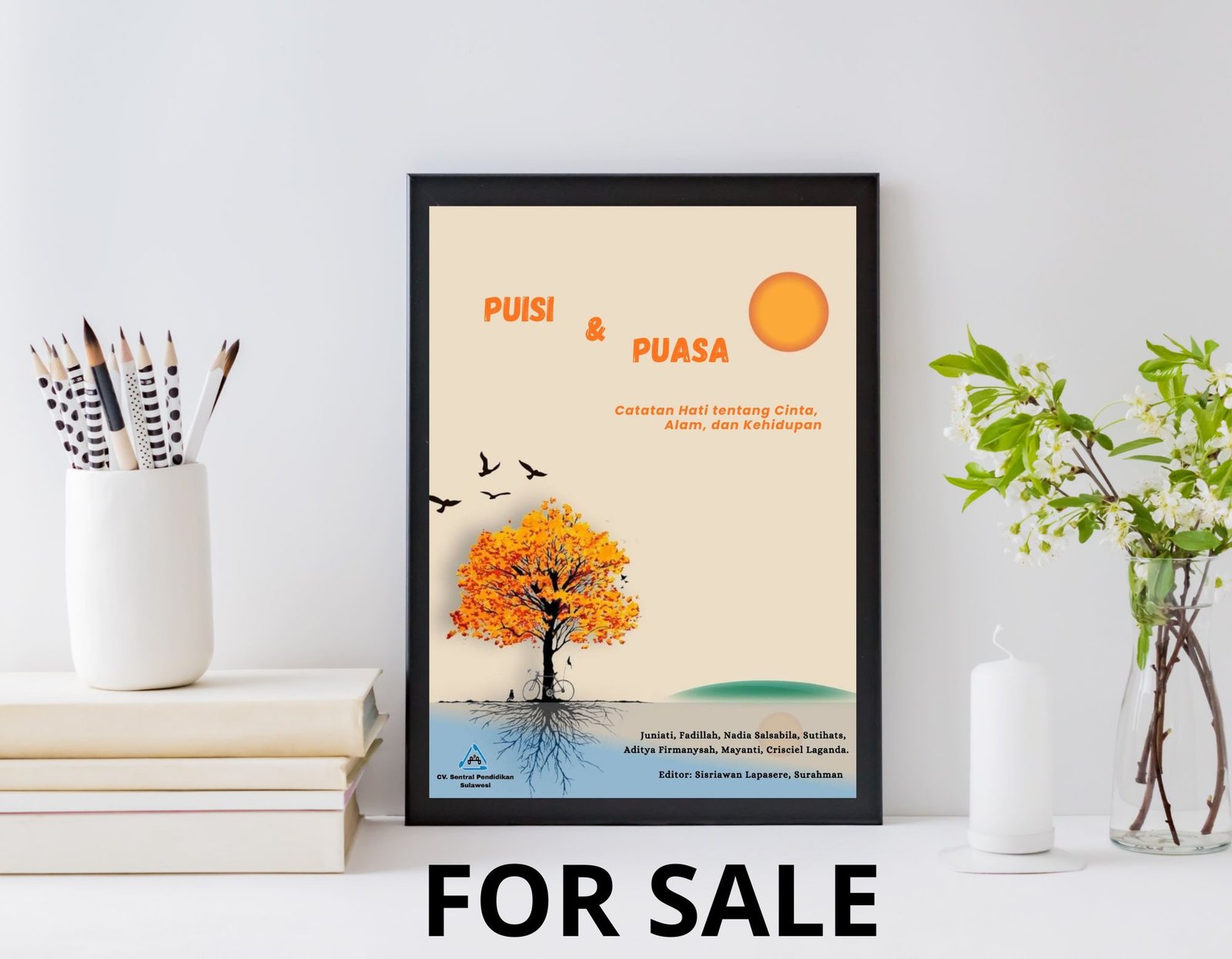 Cover with gold tree, sun, and birds in clear sky