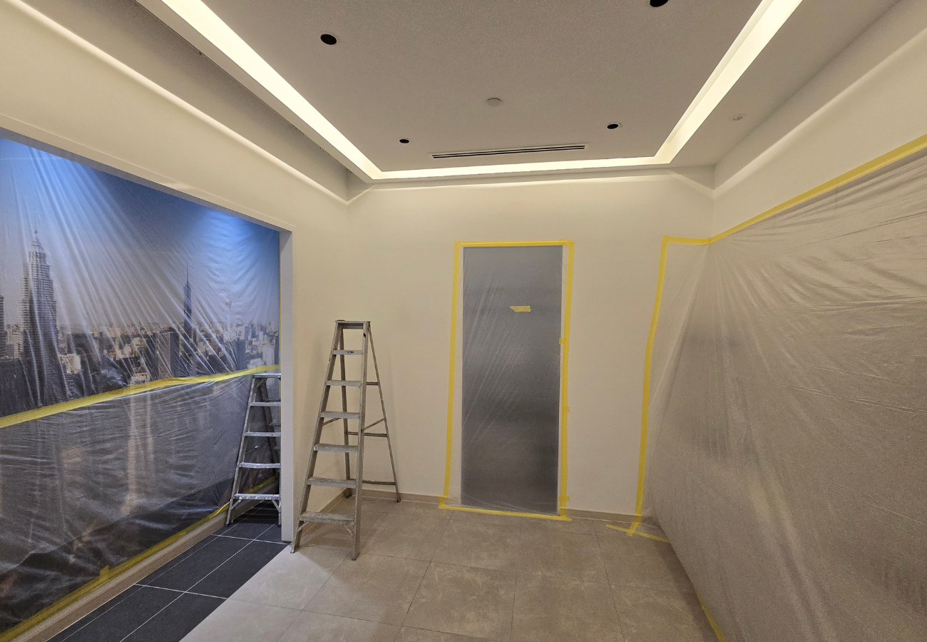 Before: Interior room prepared for feature wall installation
