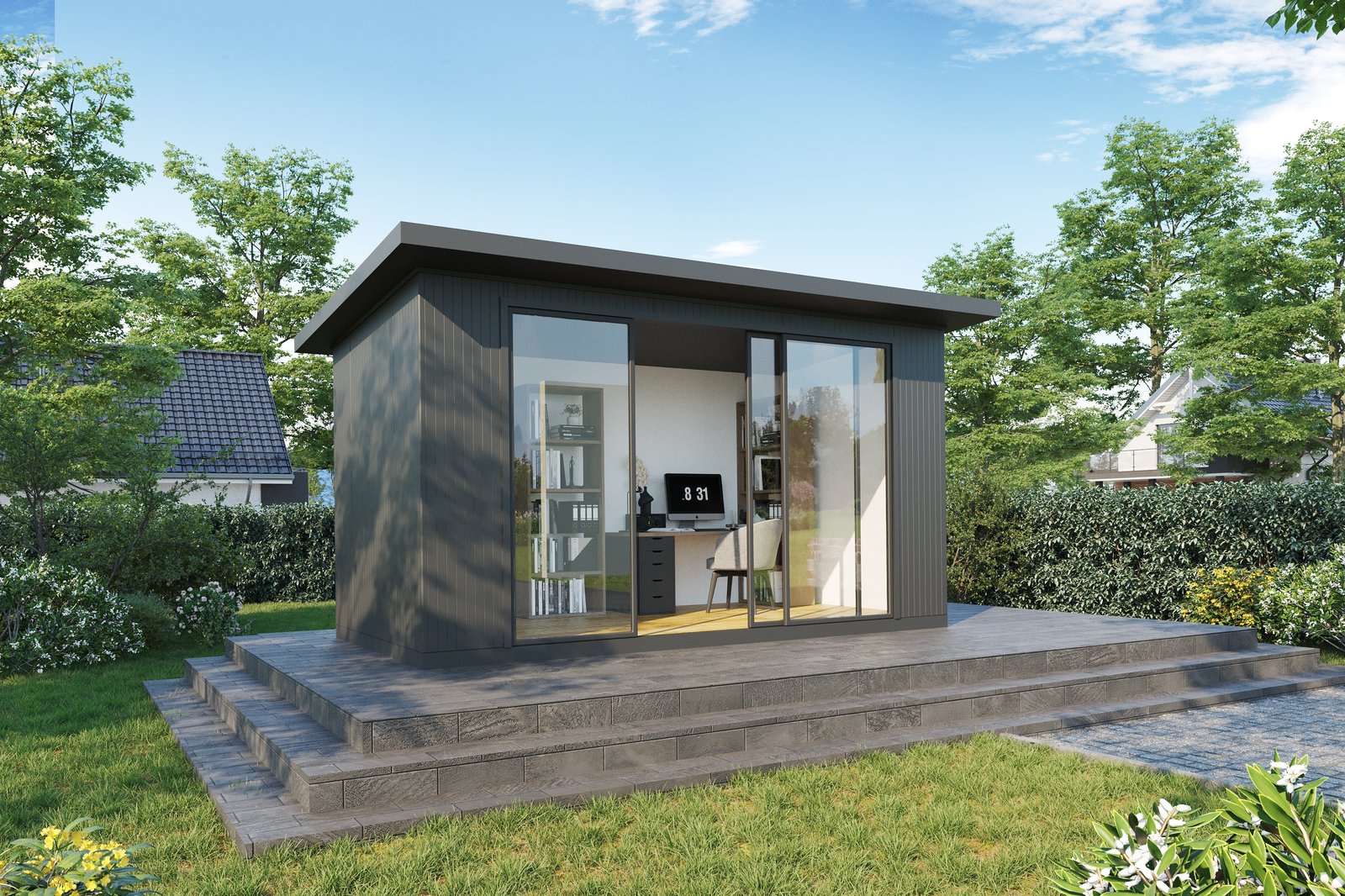 Piccolo Plus compact timber frame garden room with dark grey exterior