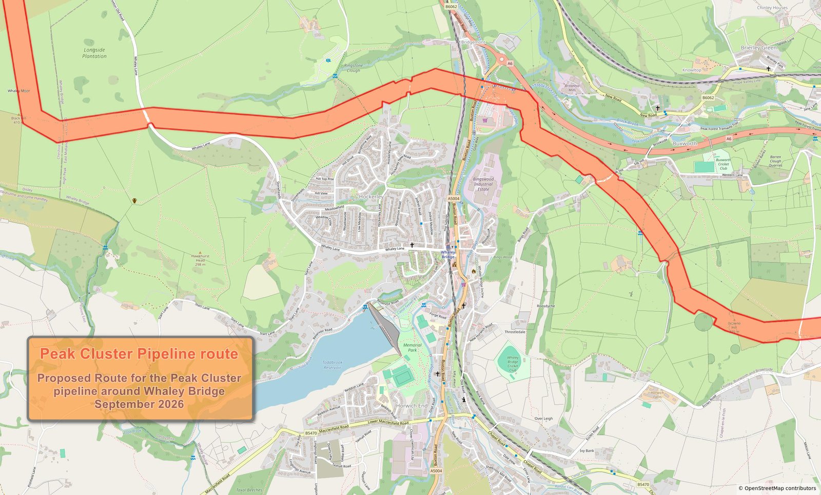 Map of proposed pipeline scoping zones near Whaley Bridge