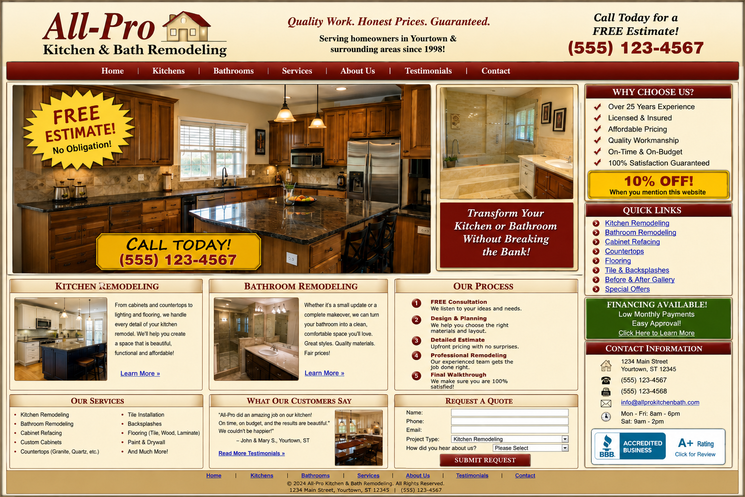 Outdated, generic website template that lacks clarity and trust signals
