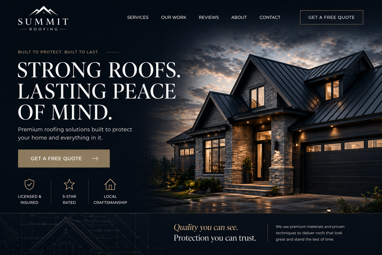 Summit Roofing strategic website concept shown on a desktop layout