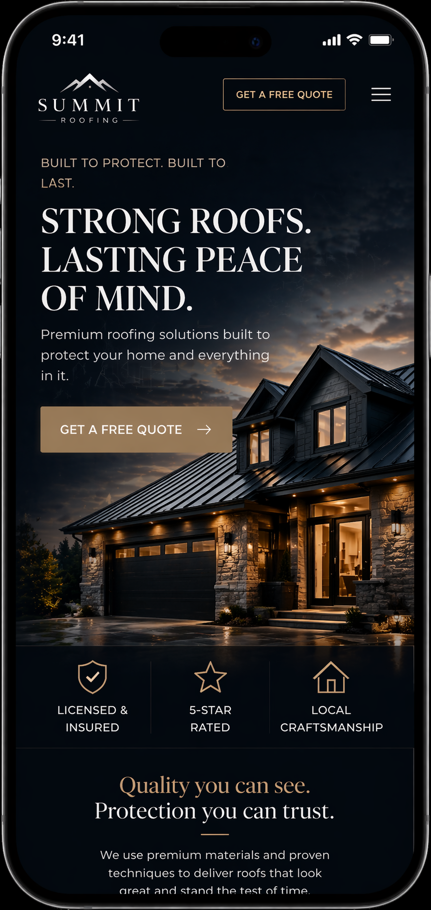 Summit Roofing mobile website concept