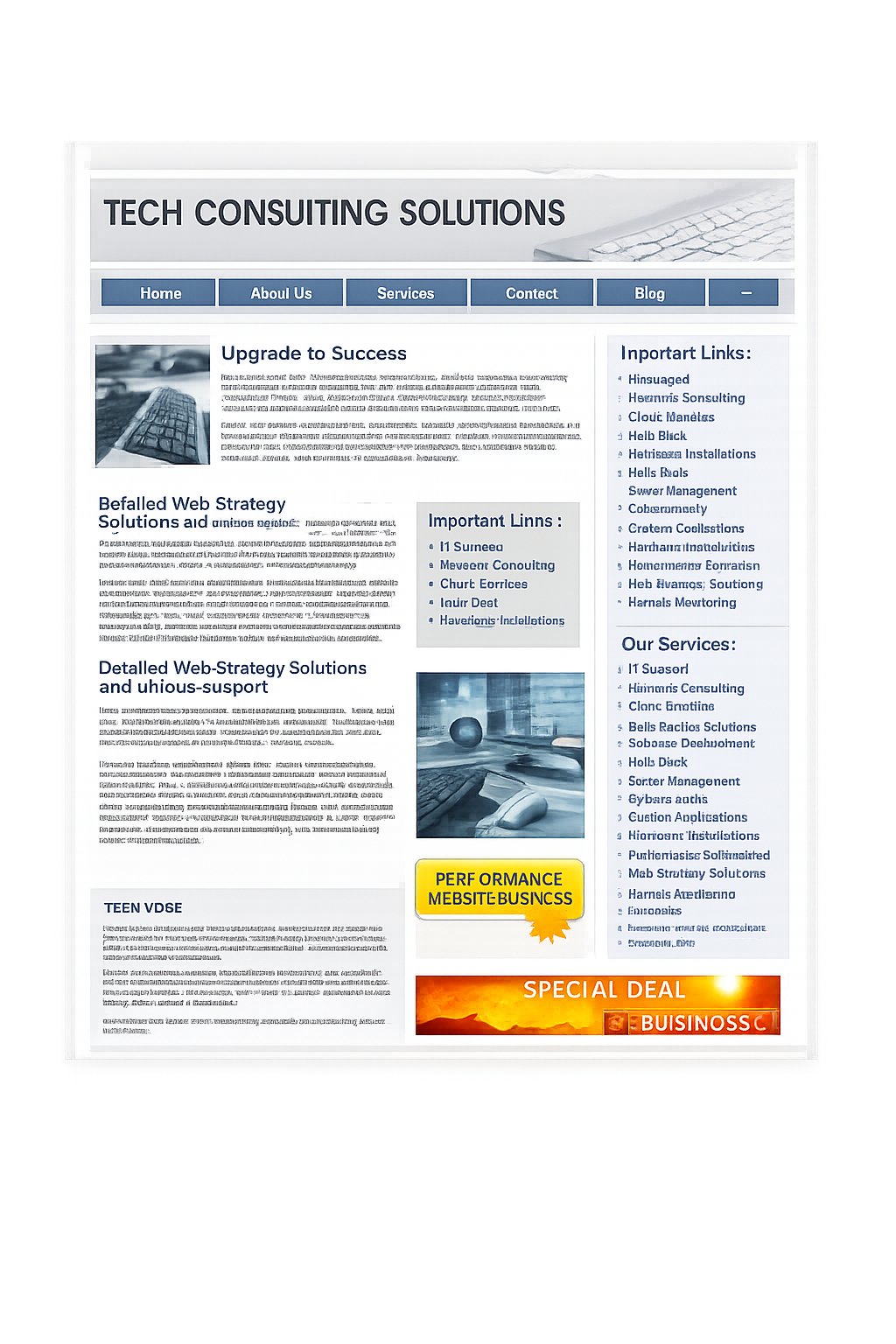 Outdated website template before a strategic website redesign