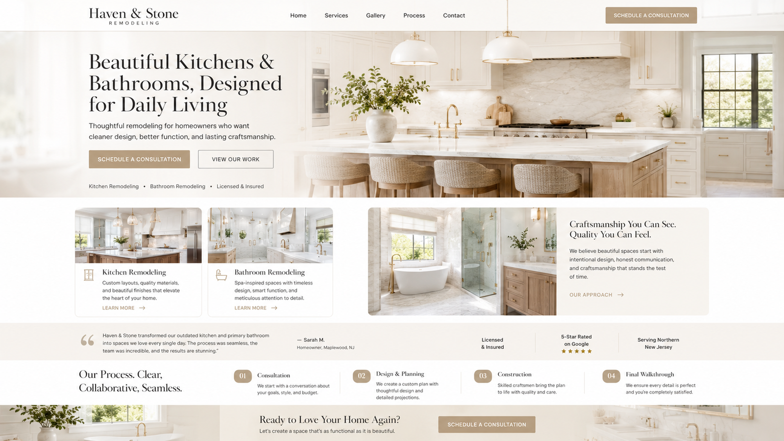 Premium custom website design for Haven & Stone shown on a desktop display
