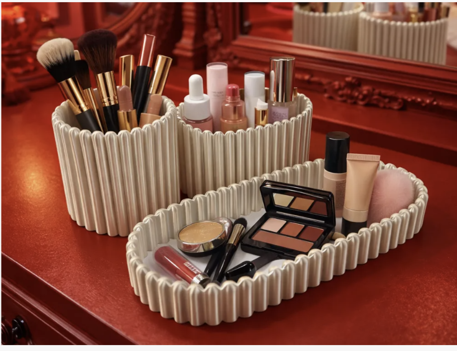 Cream Fluted Makeup Organiser Set β custom 3D printed in Dubai by RiaanPrintz