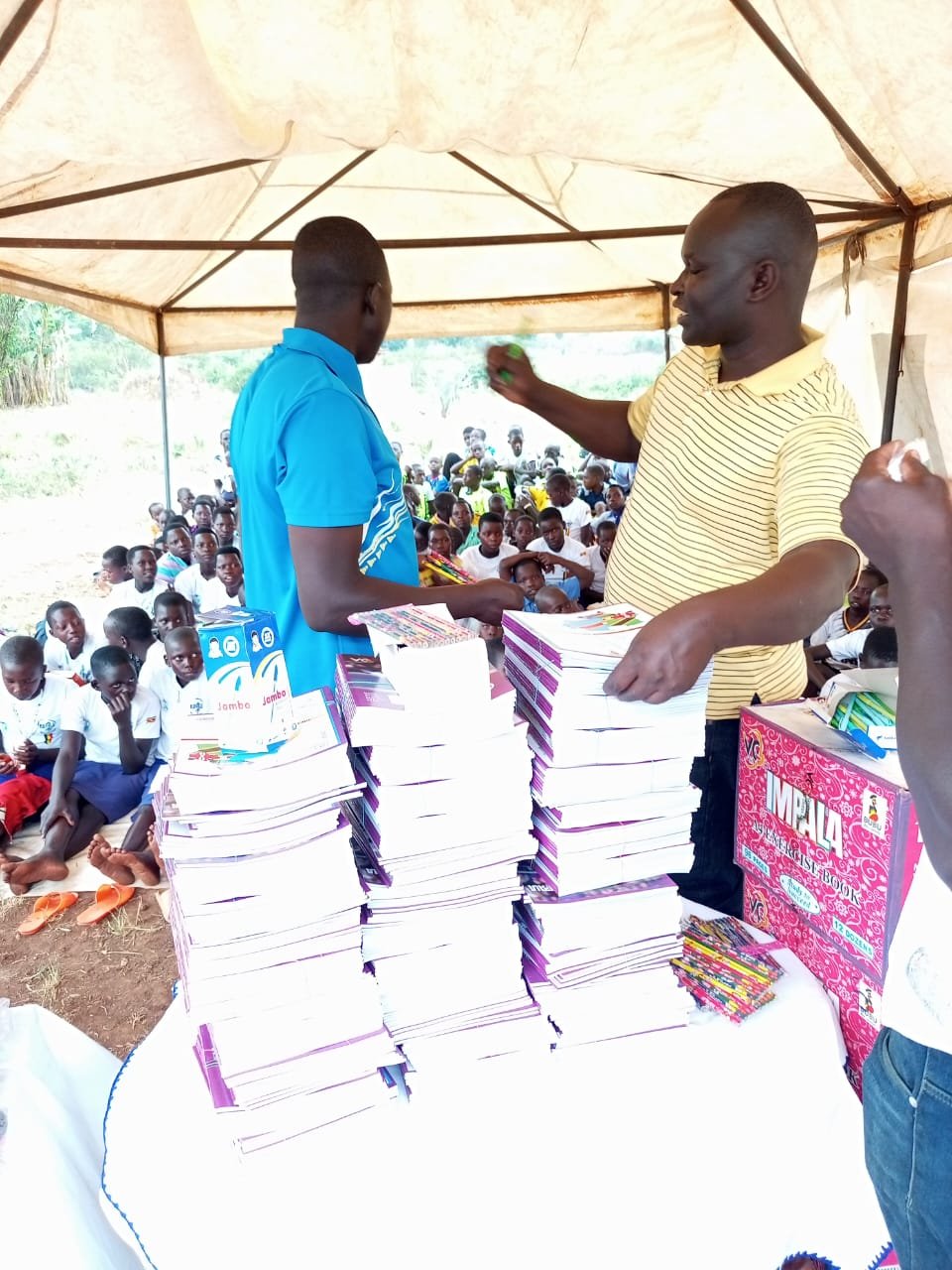 Textbooks and educational materials at a distribution event
