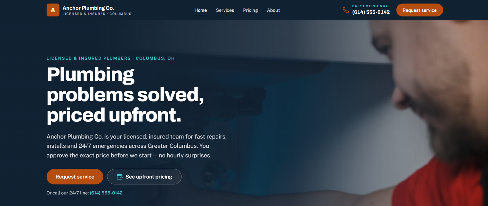 Homepage of Anchor Plumbing Co., the plumbing website template
