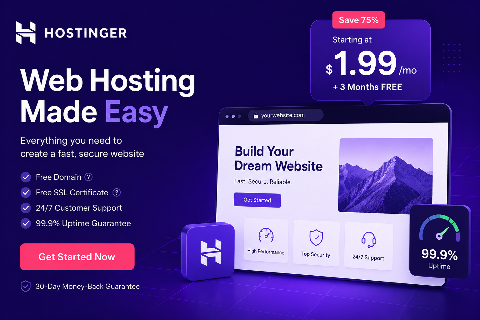 Hostinger Web Hosting - Save 75% Starting at $1.99/mo