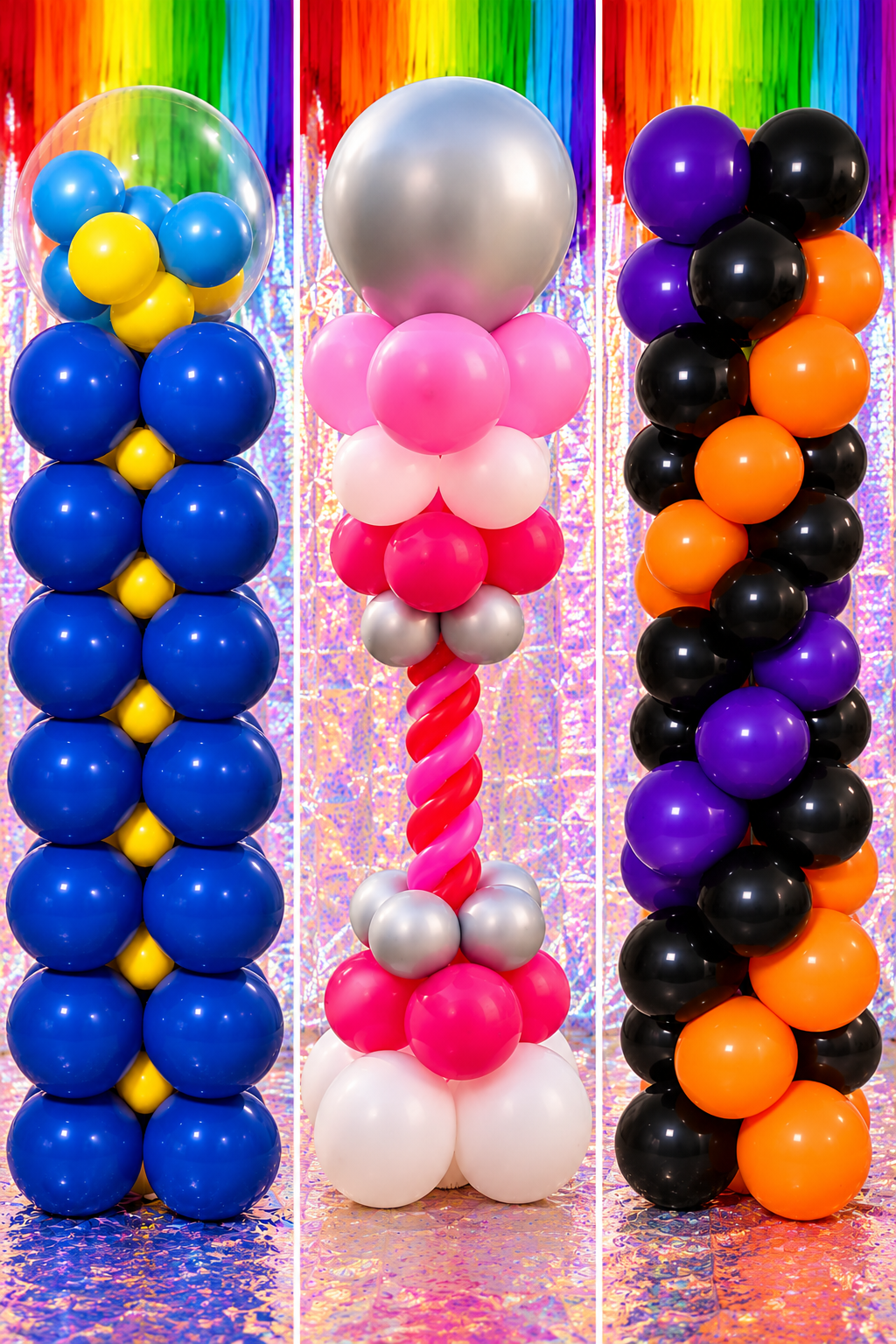 Different styles of balloon columns by 607 Balloon Craft