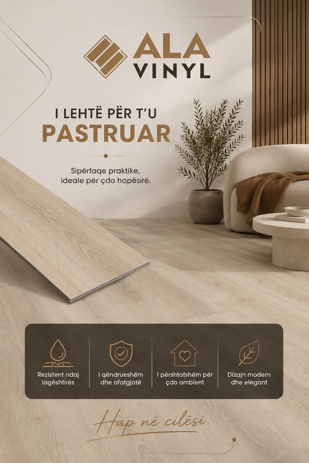 Dysheme vinyl e lehtë për t'u pastruar në një ambient modern ndenjeje