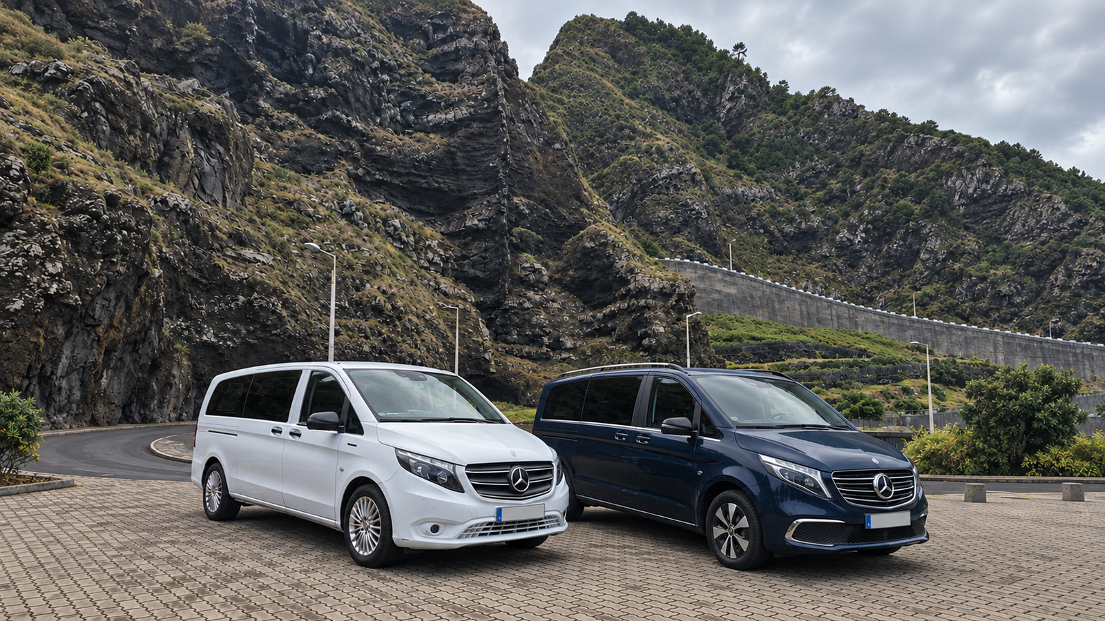 Electric Mercedes vehicles used for private sightseeing and driver days in Madeira