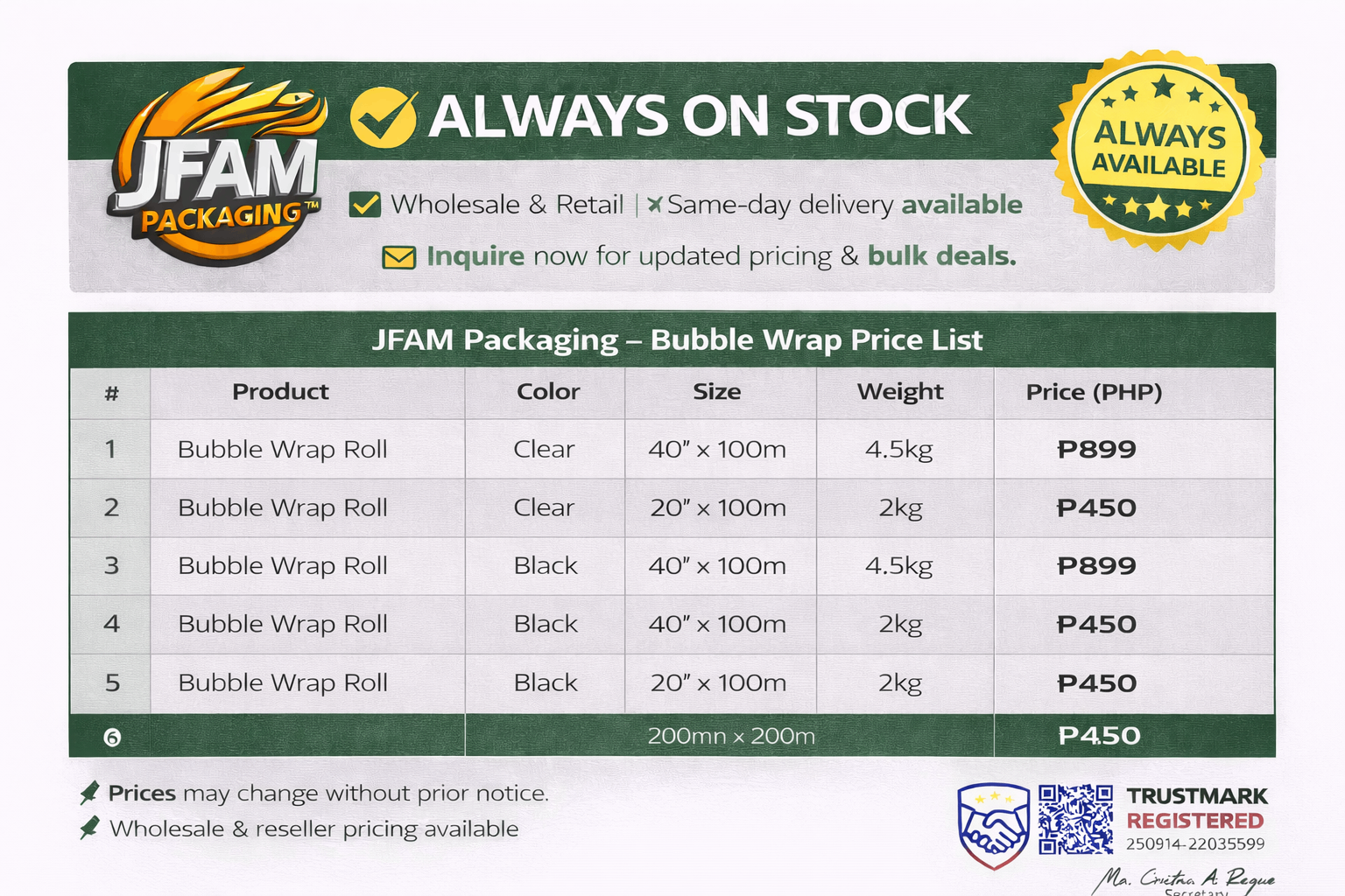 Black Bubble Wrap 20" x 100m