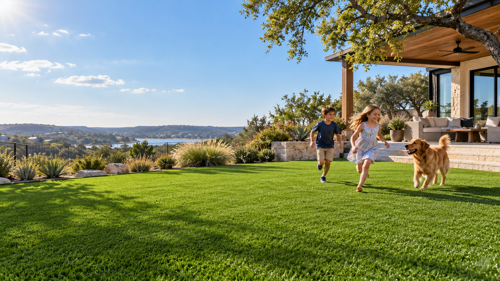 Luxury outdoor space with artificial turf in Houston
