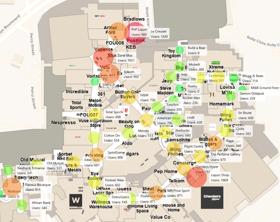 User density heatmap of a venue floorplan