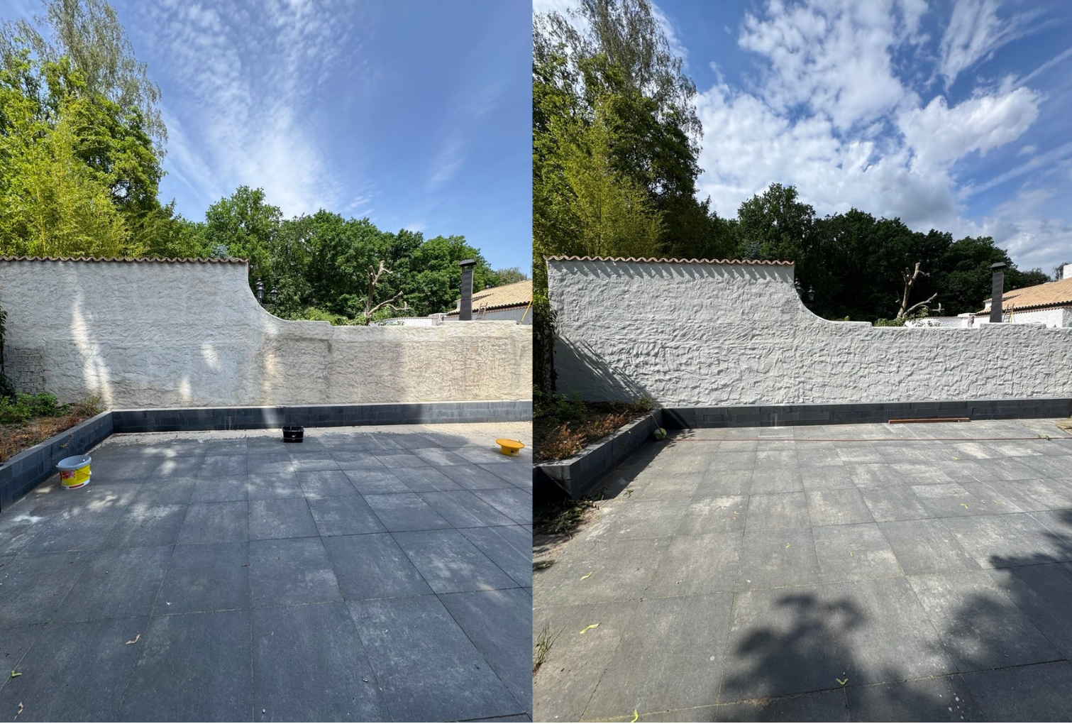 Schilderwerk van een muur — voor en na — Gevelrestauratie
