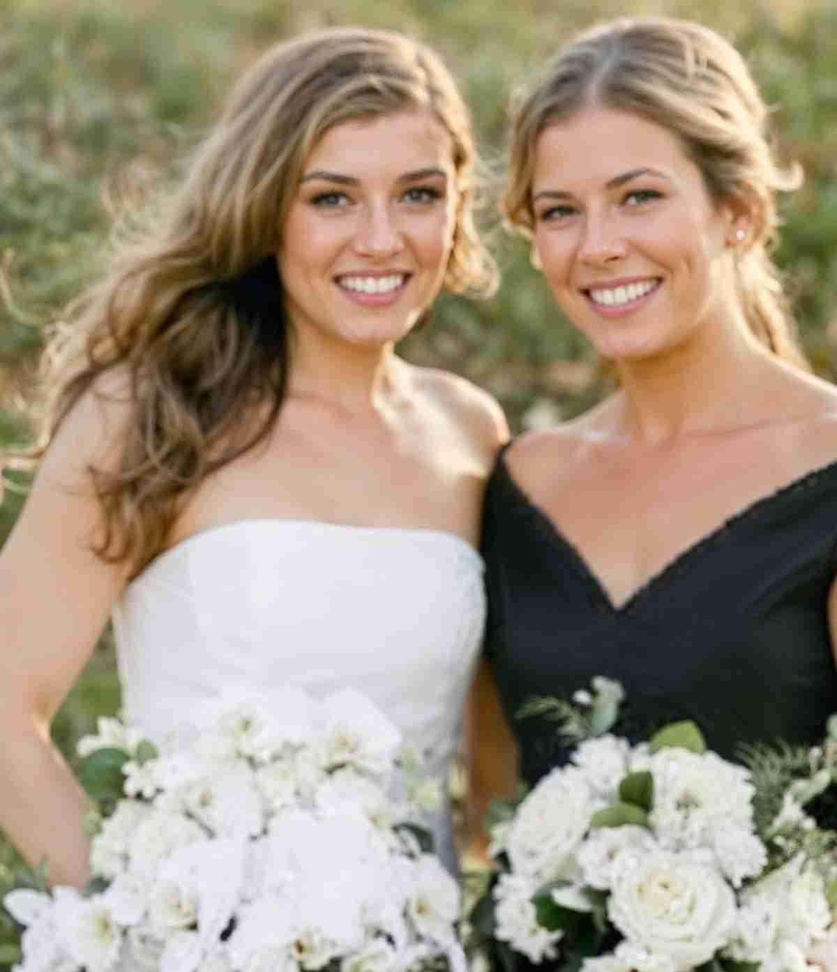 Bride and bridesmaid with bouquets