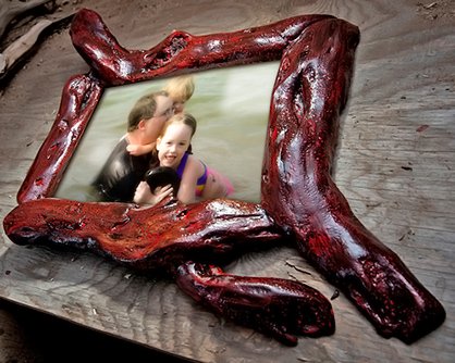 Red-stained driftwood picture frame