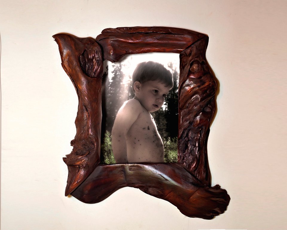 Square rustic wood frame with landscape photo