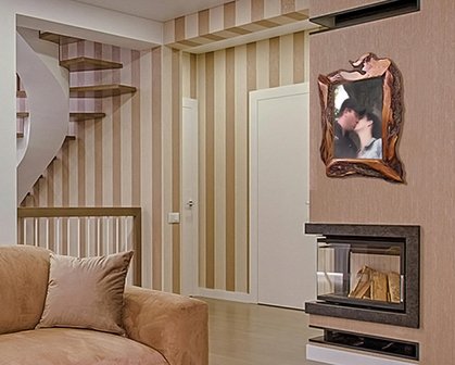 Diamond willow wood picture frame in a living room
