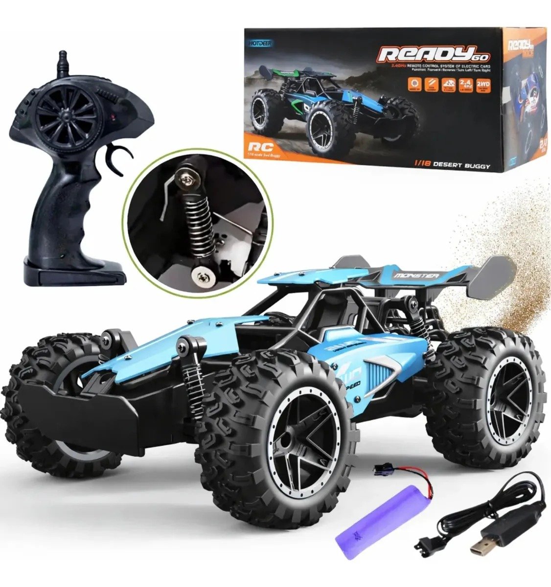 Carrinho de Controle Remoto Recarregável Off-Road Cross, grande, azul