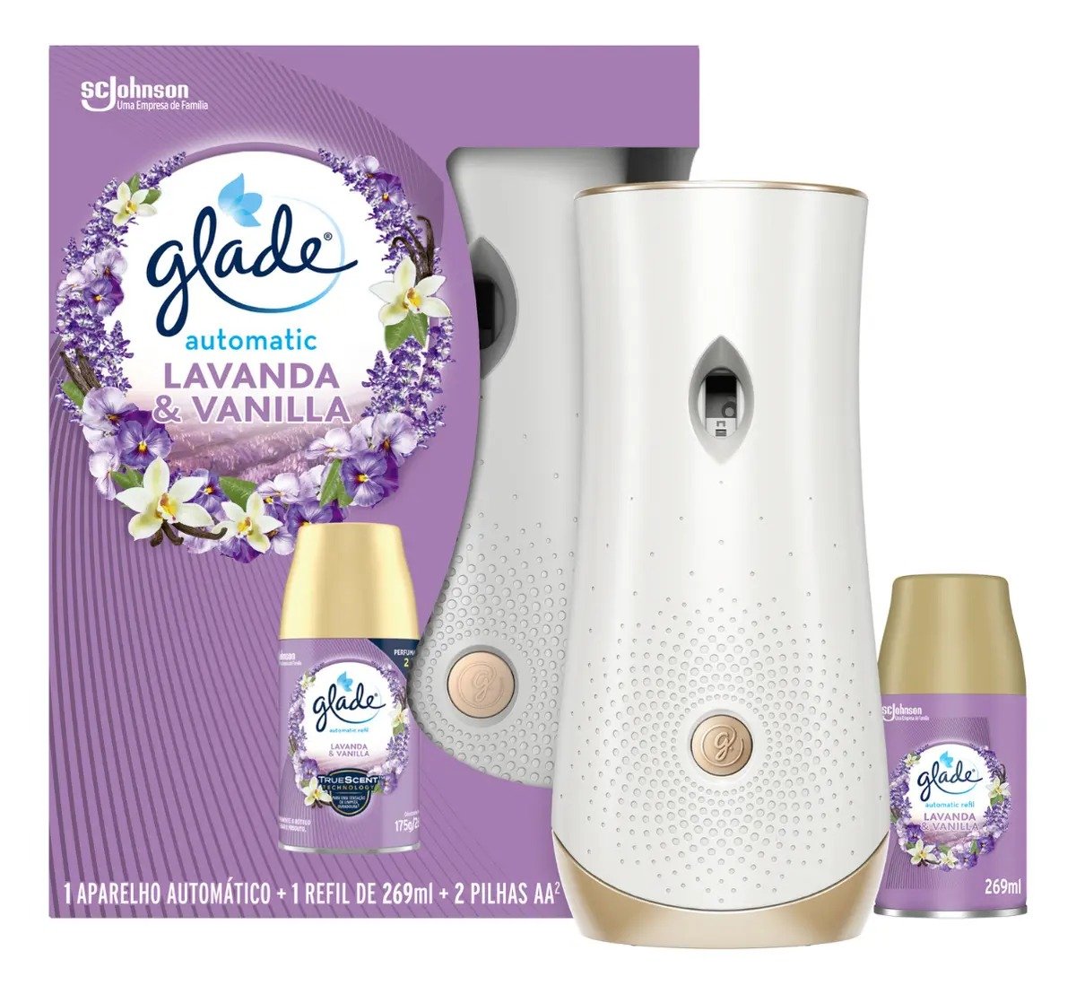 Aromatizador de Ambiente Automático Glade Lavanda e Baunilha, com aparelho e refil de 260 ml