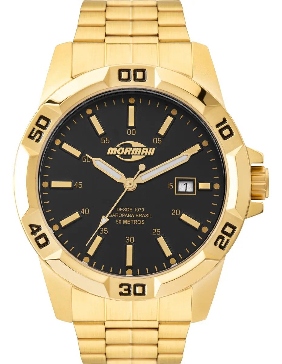 Relógio Mormaii Masculino Steel Basic Dourado, modelo MO2317AI/1P, dourado com preto