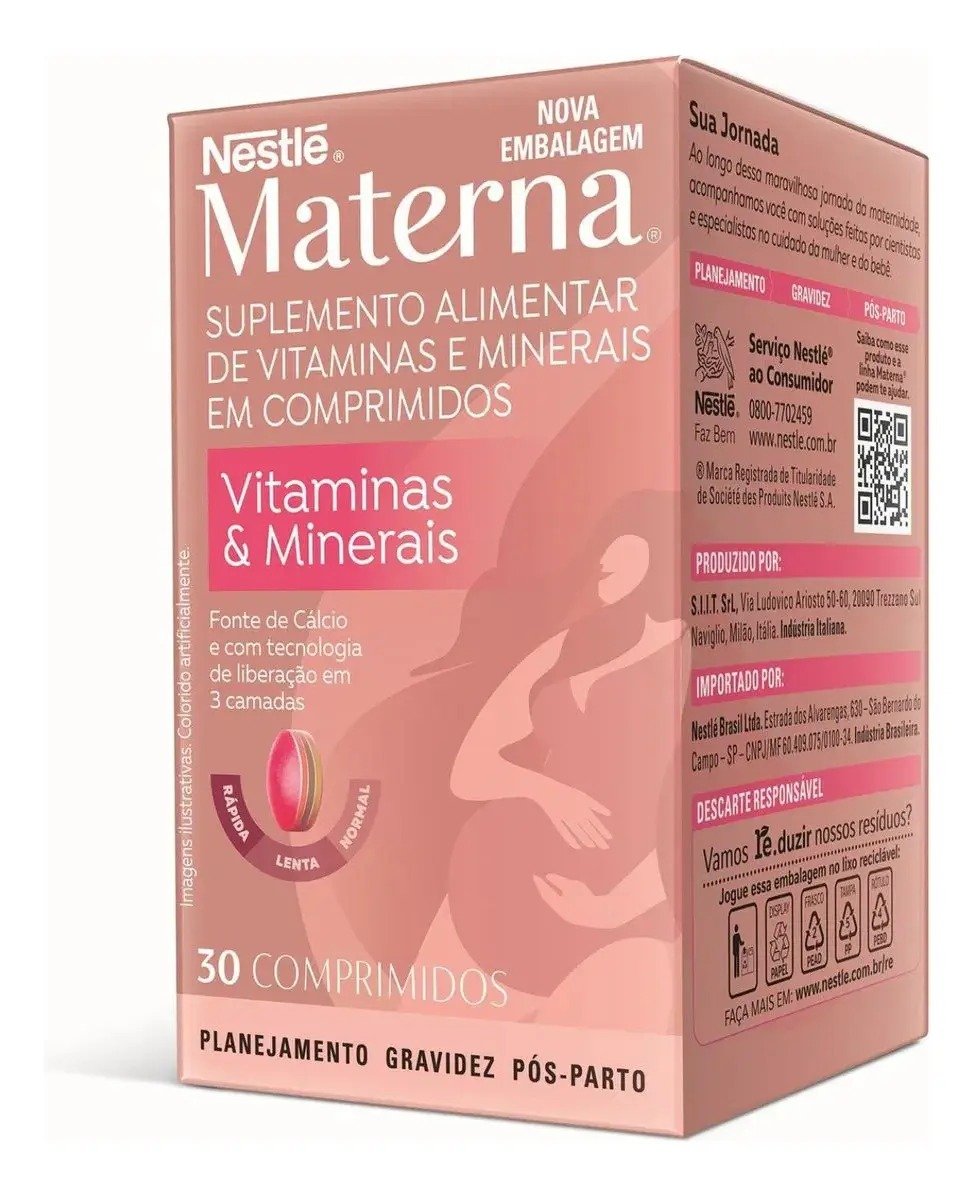 Nestlé Materna, polivitamínico para gestantes, 30 comprimidos, sem sabor