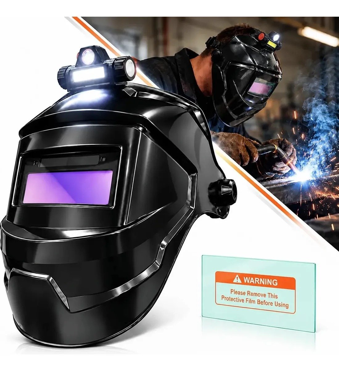 Máscara de Solda Automática Profissional com LED e 10 Lentes