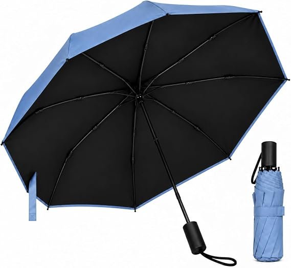 Guarda-Chuva Dobrável Grande 120 cm, com 8 Hastes Reforçadas, Proteção Solar Blackout, Impermeável e Portátil