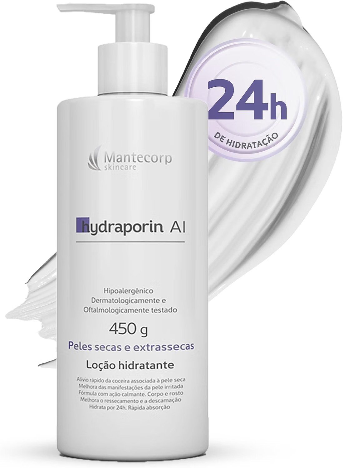 MANTECORP Hydraporin AI, Hidratante Corporal para Peles Secas e Sensíveis, 450 g