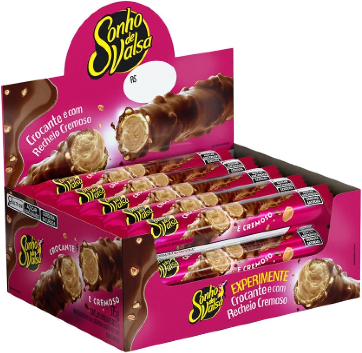 Stick Wafer Recheado Sonho de Valsa Sabor Chocolate, Display com 15 unidades de 25 g