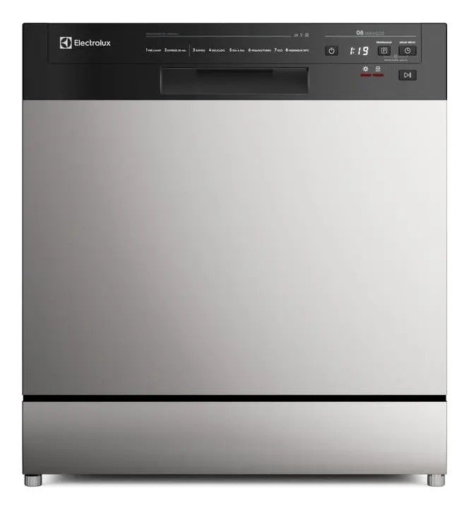 Lava-louças Electrolux LS08E, 8 serviços, inox, com programa Lava & Seca de 50 minutos e display digital