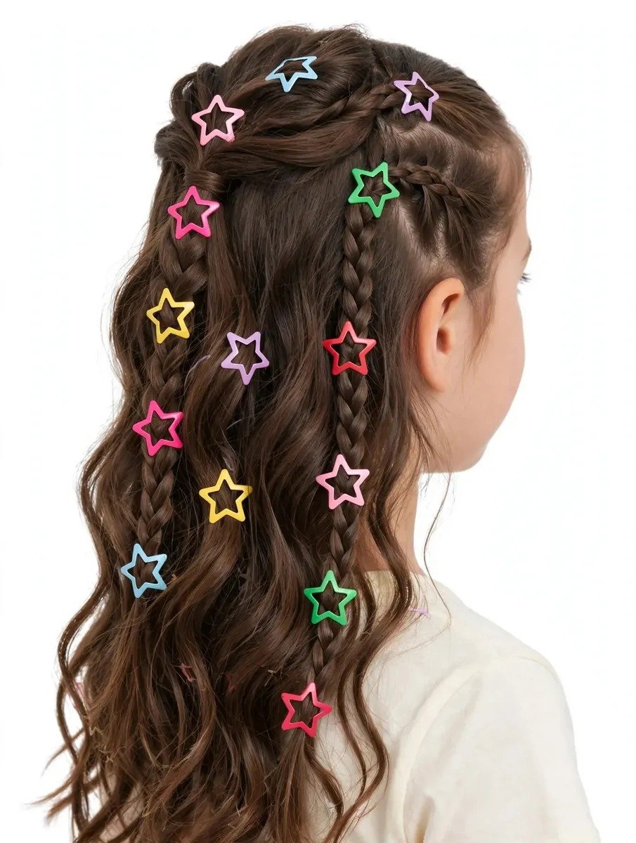 Kit com 30 Presilhas Tic-Tac de Estrelinhas Coloridas para Penteados