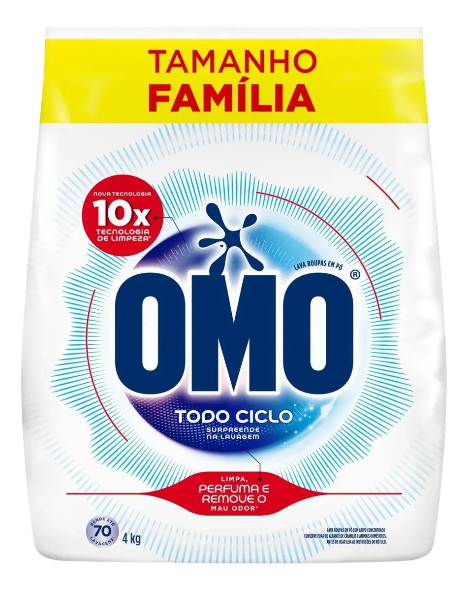 Lava-Roupas em Pó OMO Todo Ciclo, pacote 4 kg, tamanho família