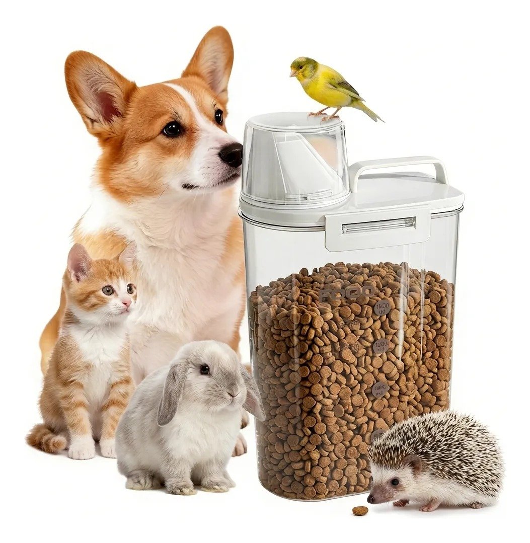 Porta-Ração 2,5 L com Tampa e Dispenser para Pet, Gato e Cachorro