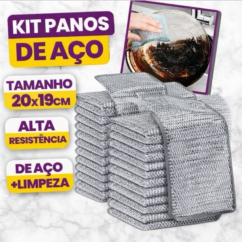 Kit Panos de Aço para Limpeza, 20 × 19 cm