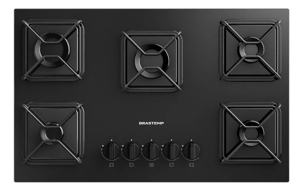 Cooktop 5 Bocas a Gás Brastemp com Grades de Ferro Aramado e Chama Simmer, modelo BDD75BE