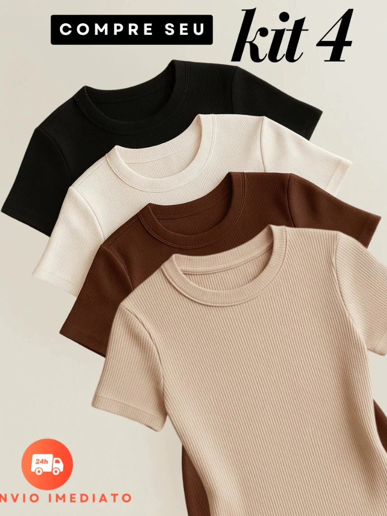 Kit com 4 Blusas Femininas de Ribana Canelada, Básicas, Casuais e Estilosas