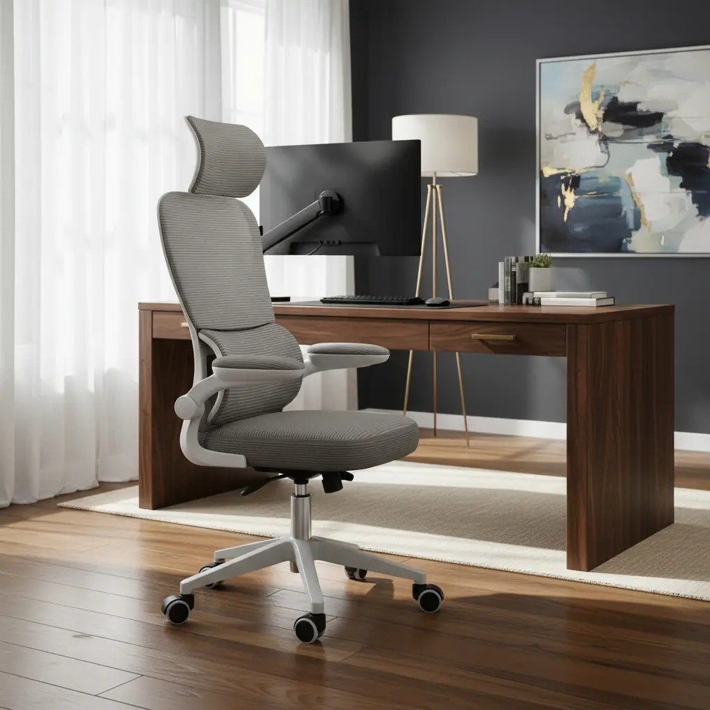 Cadeira de Escritório Ergonômica Genebra G500 NR-17 Luvinco, cinza, com suporte lombar estofado em mesh
