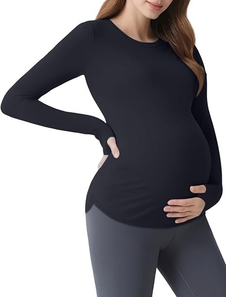 Mama Land Camiseta de Maternidade com Gola Redonda e Manga Comprida