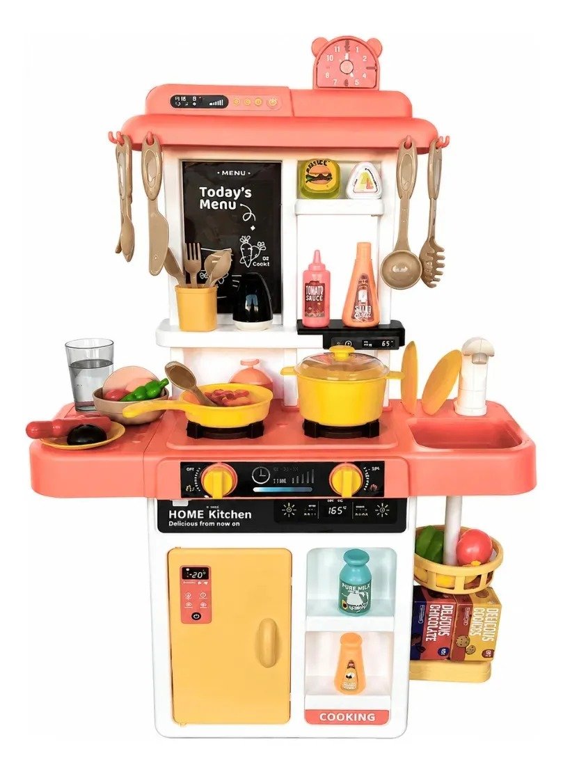 Cozinha de Brinquedo Infantil Rosa, com acessórios, água e som