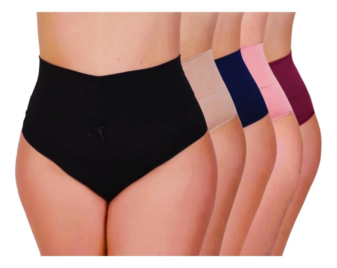 Kit 5 Calcinhas Plus Size Cós Alto Qualidade Premium